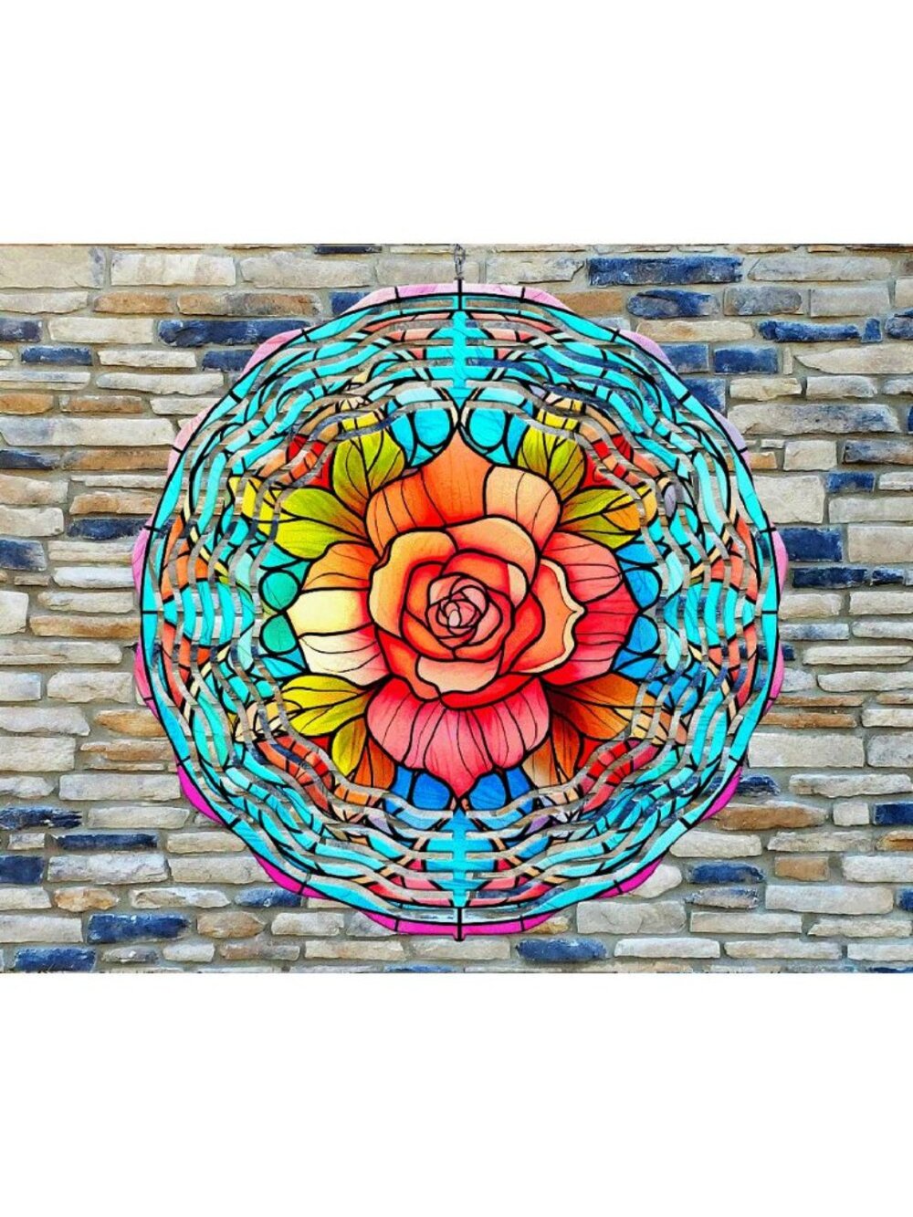 10" Colorful Flowers Stained Glass Wind Spinner Yard Decor 3D Aluminum rws-183